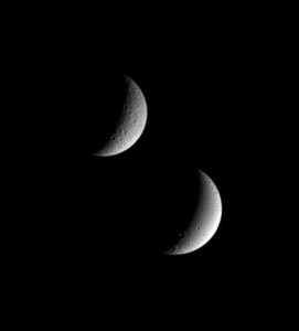 Rhea and Dione, imaged by Cassini spacecraft