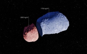 A schematic view of the strange peanut-shaped asteroid Itokawa. Credit: ESO. Acknowledgement: JAXA