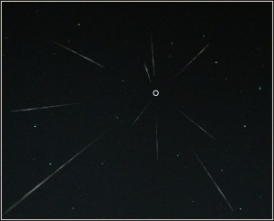 Meteor Shower Radiant. Several meteors, all coming from the same radiant point