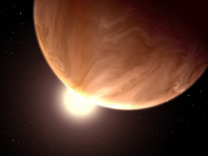 Clouds in Atmosphere of Exoplanet GJ 1214b (Artist's View). Credit: NASA, ESA, and G. Bacon (STScI)