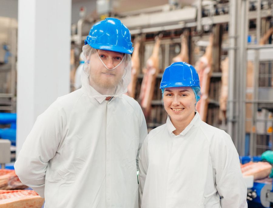 Meatpacking factory workers safety gear