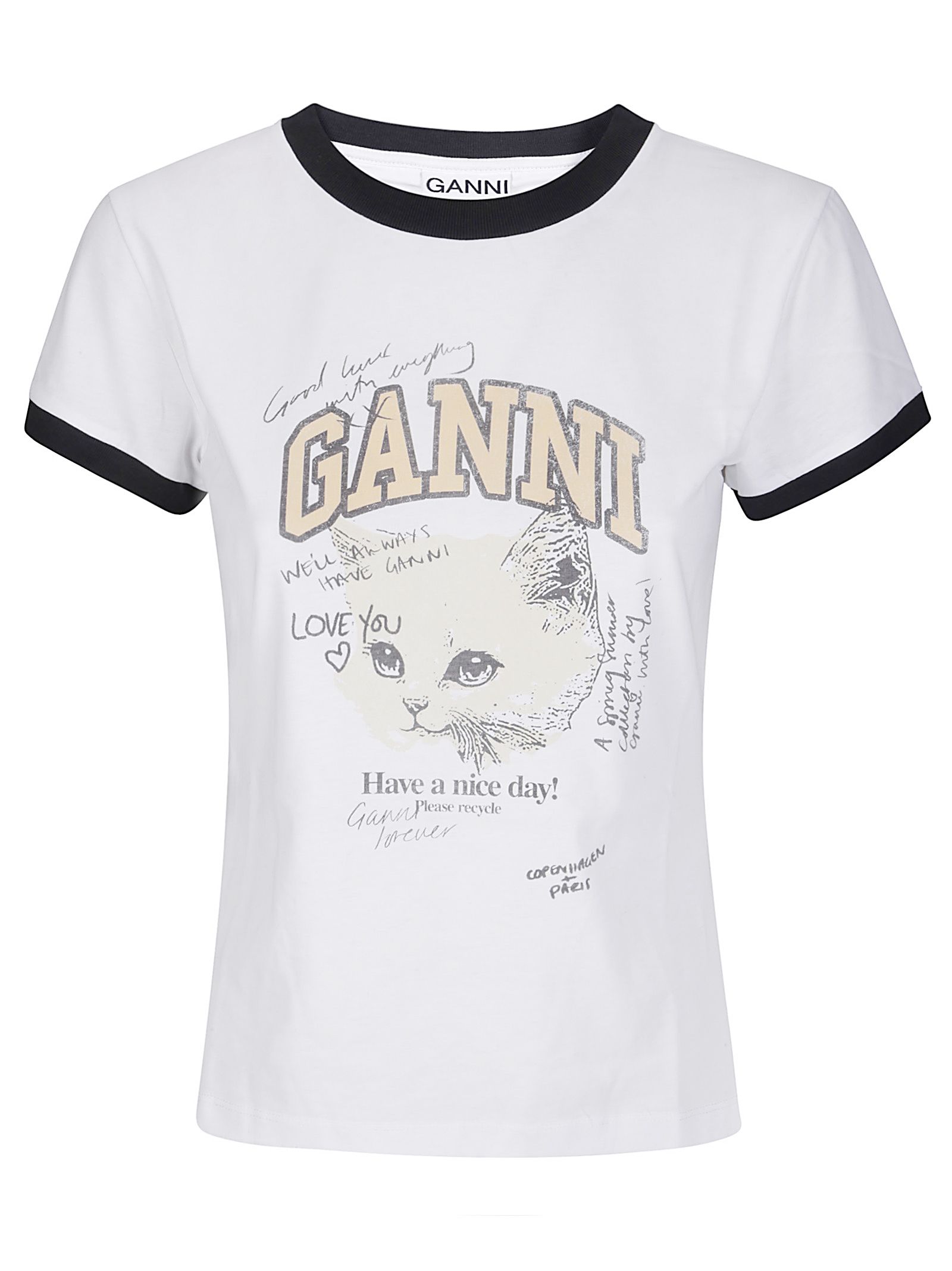 T-shirt con stampa Basic Cotton Jersey Kitty Fitted T-shirt