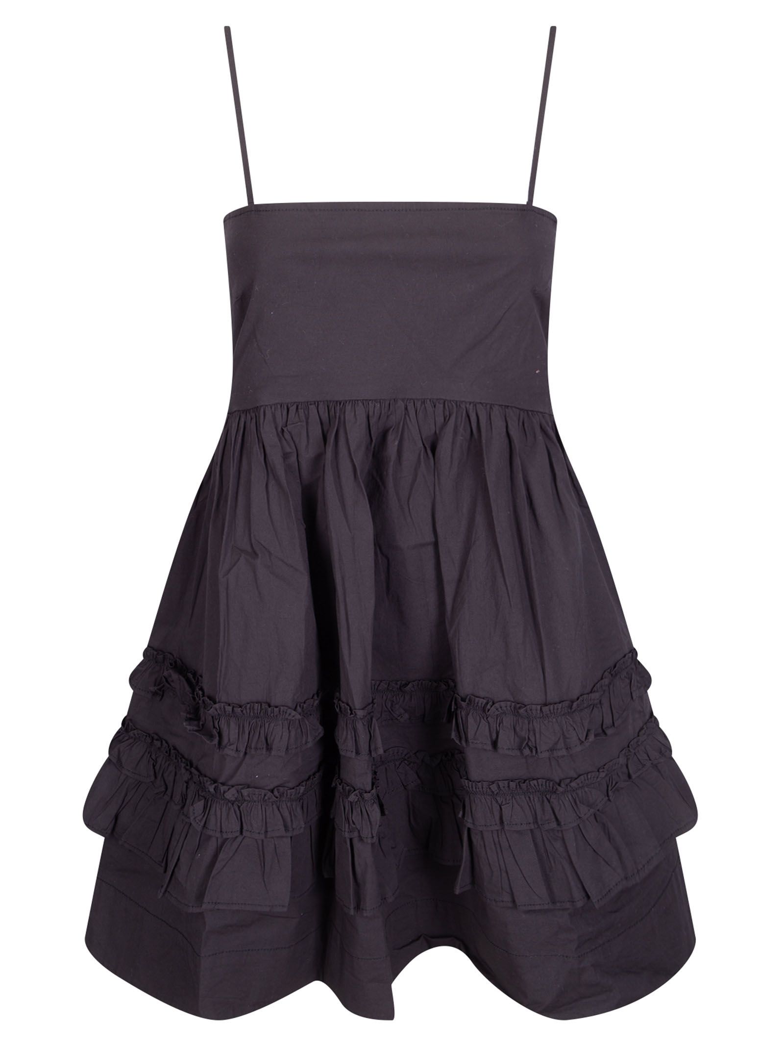 Stretch Cotton Mini Strap Dress w. Frills Stretch Cotton Mini Strap Dress w. Frills