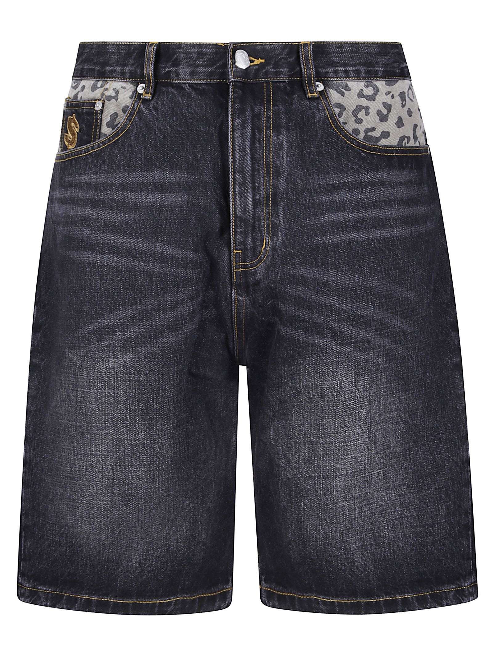 Shorts Denim Leopard Leopard Print Panel Astro Denim Shorts