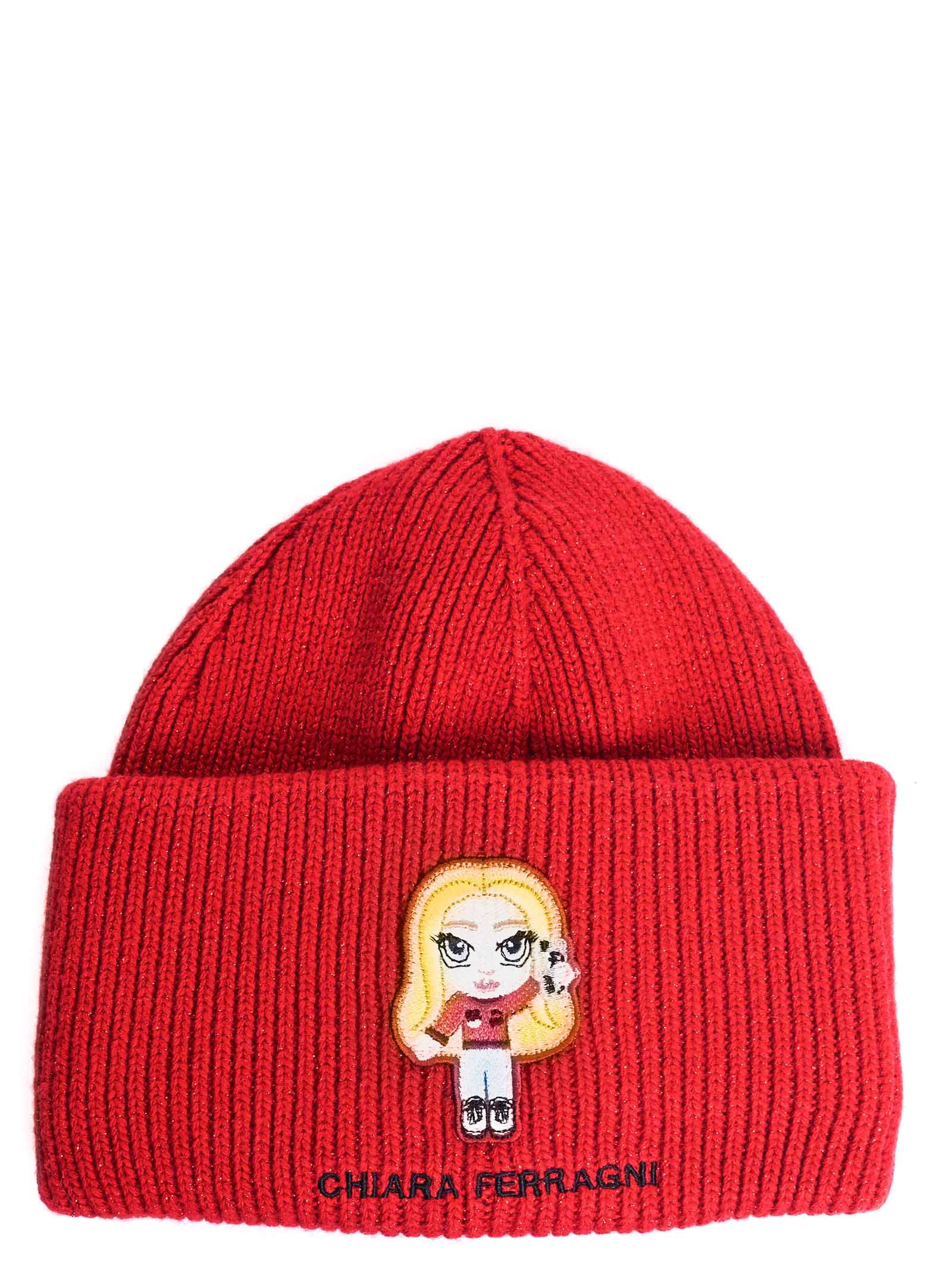 CAPPELLO ROSSO IN MISTO LANA E CASHMERE CON RICAMO LOGO @CFMASCOTTE