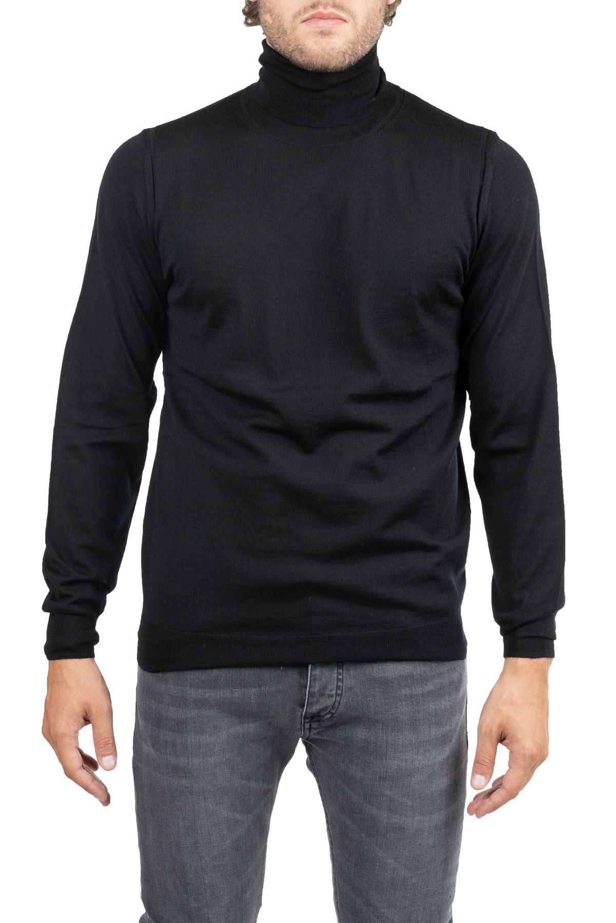 BLACK WOOL JERSEY LUPETTO