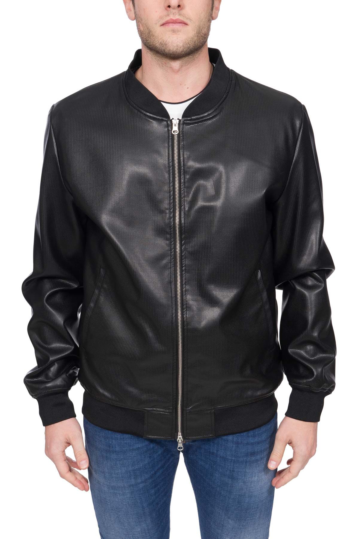 BLACK BOMBER IN FAUX LEATHER COFFEE MILK