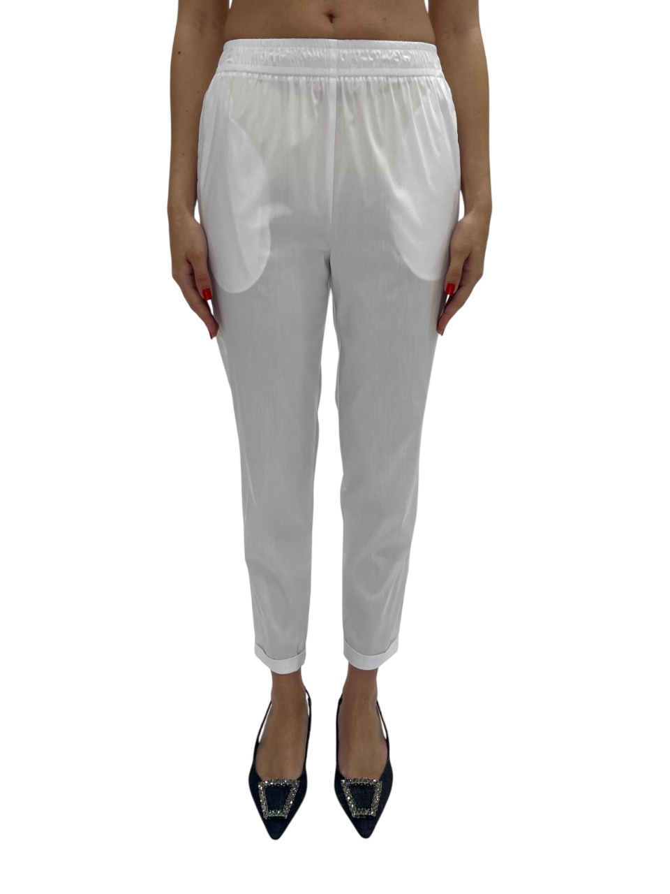 WHITE COTTON BLEND TROUSERS