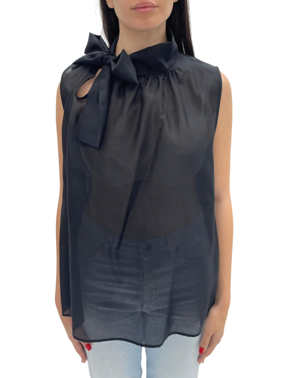 Top Falconeri Canotta Seta Maglia Cotone Canotta Seta Nera TOP