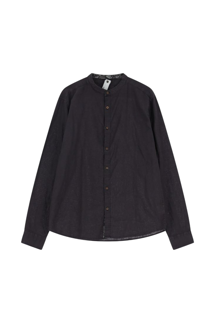 BLACK LINEN AND COTTON SHIRT