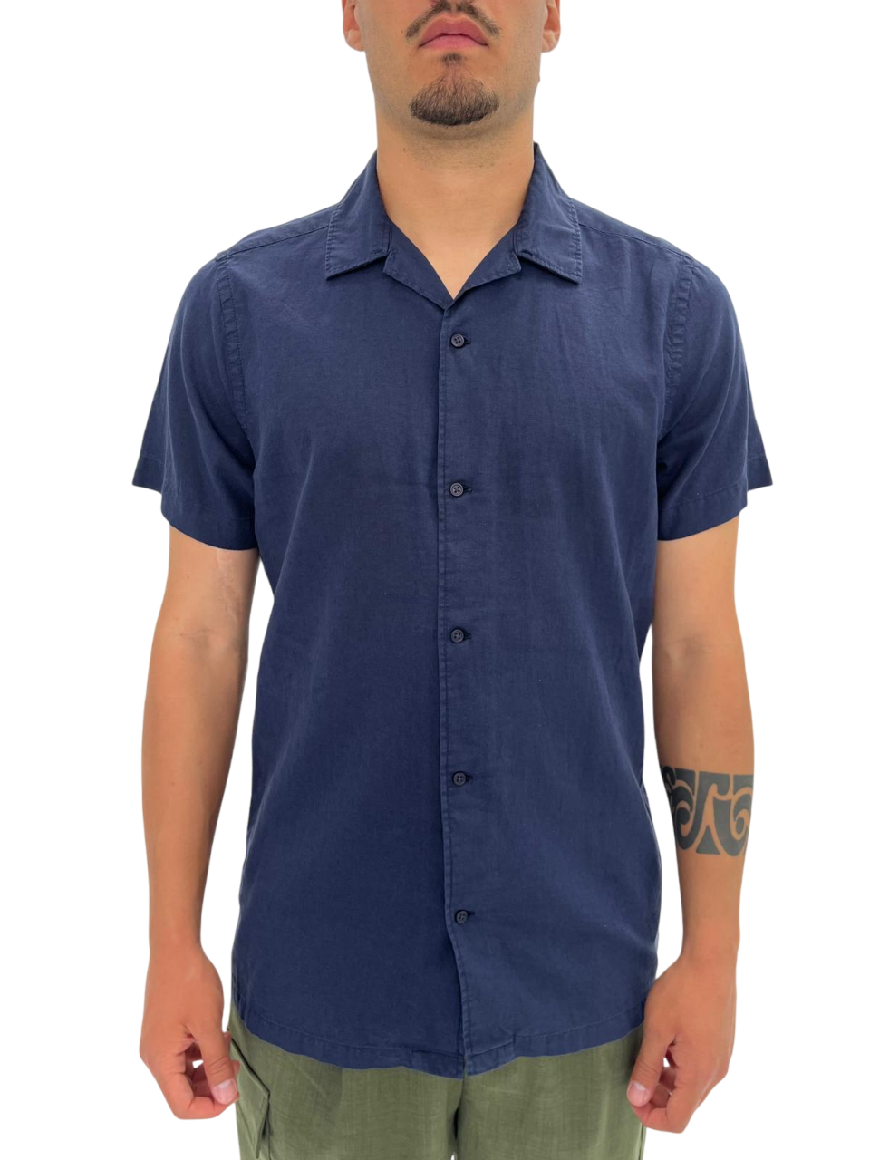BLUE LINEN AND COTTON SHIRT