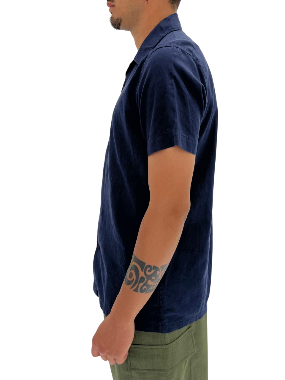 BLUE LINEN AND COTTON SHIRT