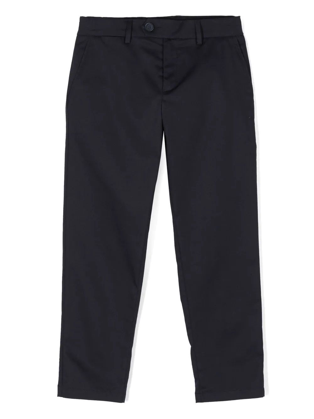 Fay Kids pantaloni  Aggiorna l'armadio del tuo bambino con i pantaloni Fay Kids in blu mezzanotte. Realizzati al 97% in cotone, questi pantaloni a gamba dritta sono perfetti per ogni occasione. Acquista ora dalla stagione CARRY OVER.