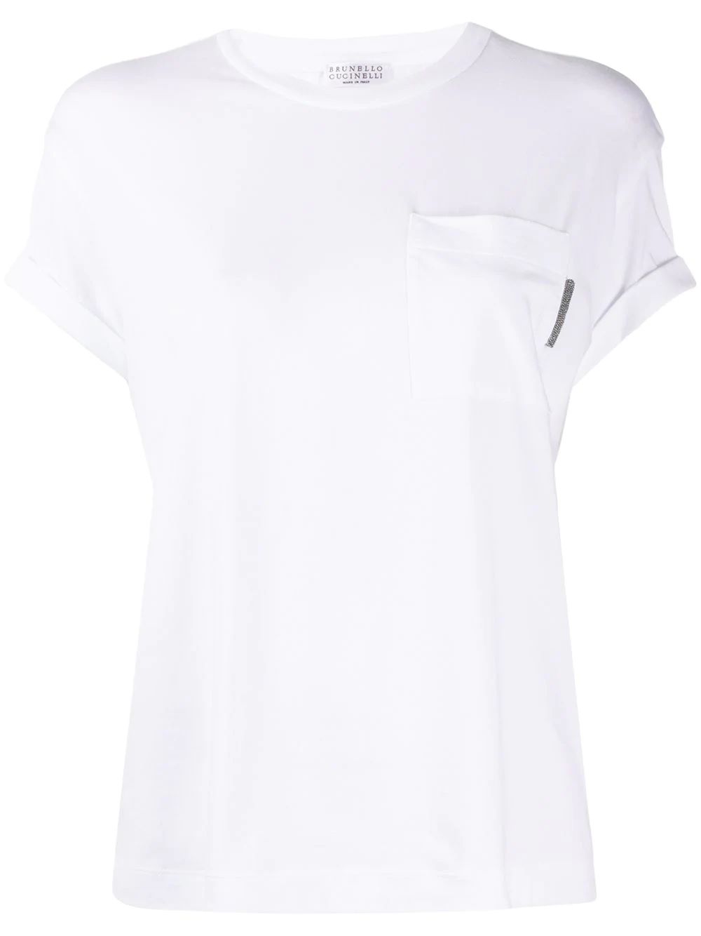 Women's BRUNELLO CUCINELLI T-Shirt - White Women's BRUNELLO CUCINELLI T-Shirt: white, round neckline, chest pocket, rolled hems.