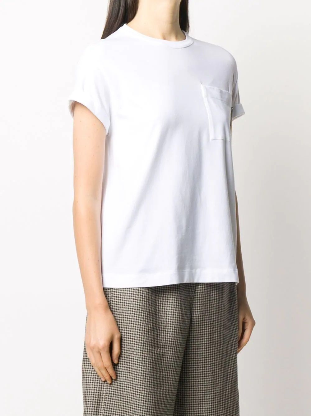 Women's BRUNELLO CUCINELLI T-Shirt - White Women's BRUNELLO CUCINELLI T-Shirt: white, round neckline, chest pocket, rolled hems.