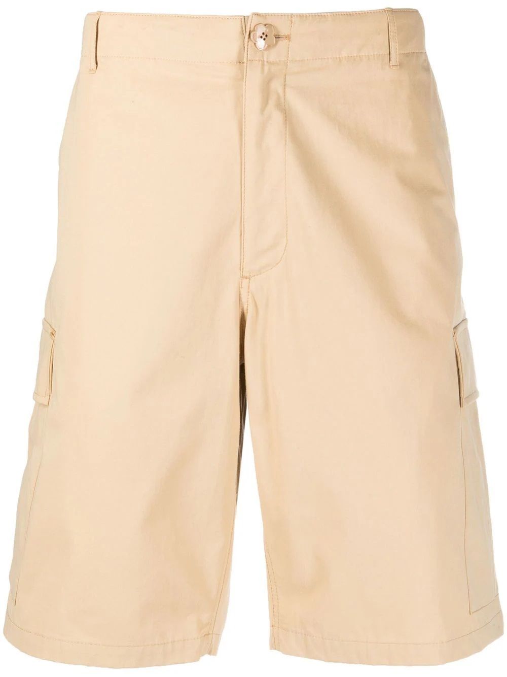 Kenzo Cargo Shorts Upgrade your summer wardrobe with Kenzo's SS23 cargo shorts. Made from 100% cotton, these beige shorts feature a logo patch and multiple pockets for a stylish and functional look. Perfect for any man's clothing collection.