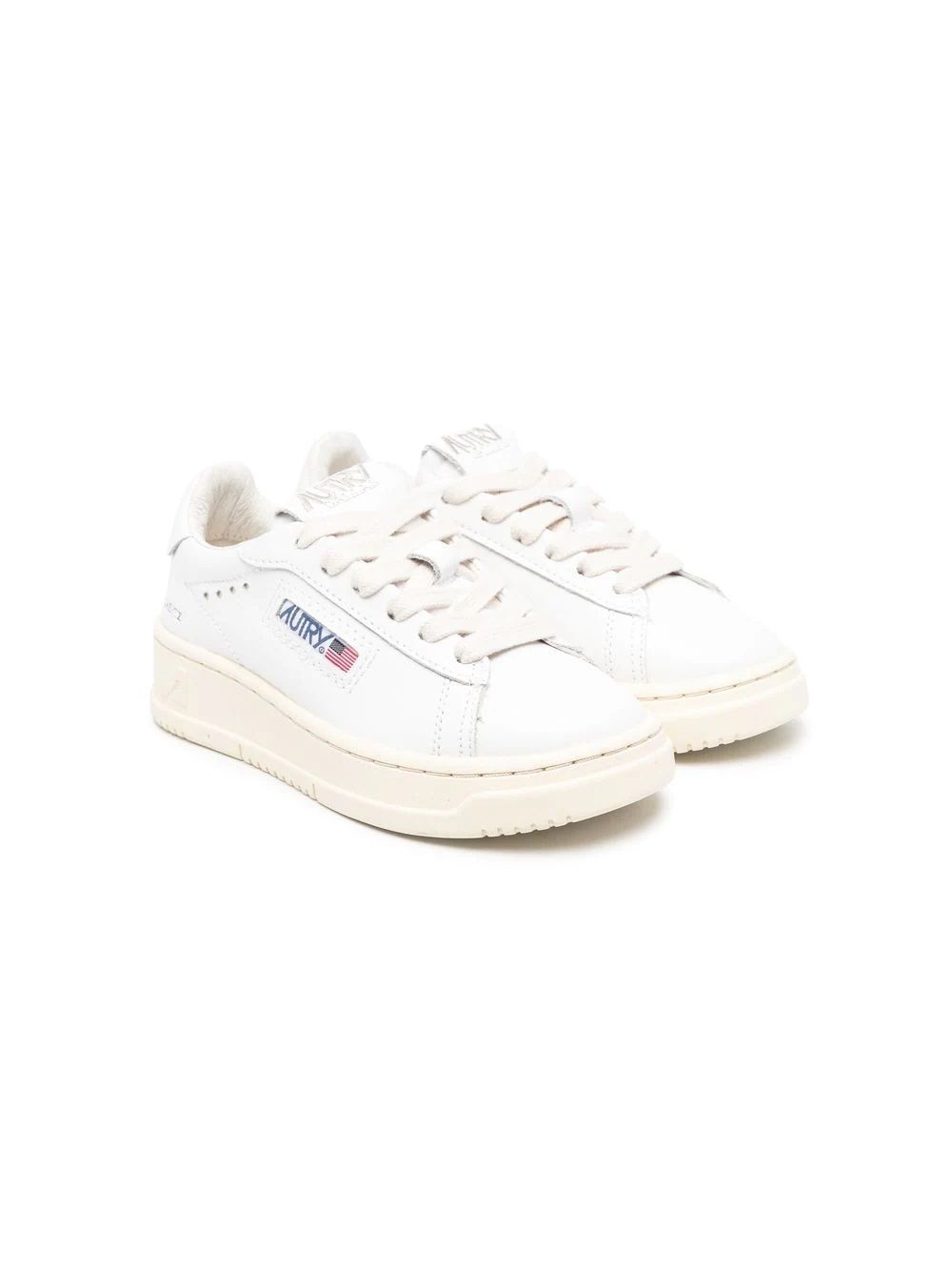 Autry Kids Sneakers Stylish Autry Kids Sneakers for Boys: White Leather, Lace-up, Round Toe, Rubber Sole.