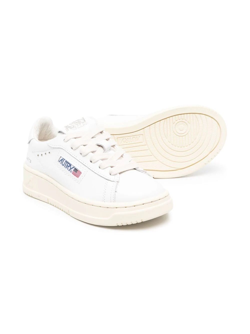 Autry Kids Sneakers Stylish Autry Kids Sneakers for Boys: White Leather, Lace-up, Round Toe, Rubber Sole.