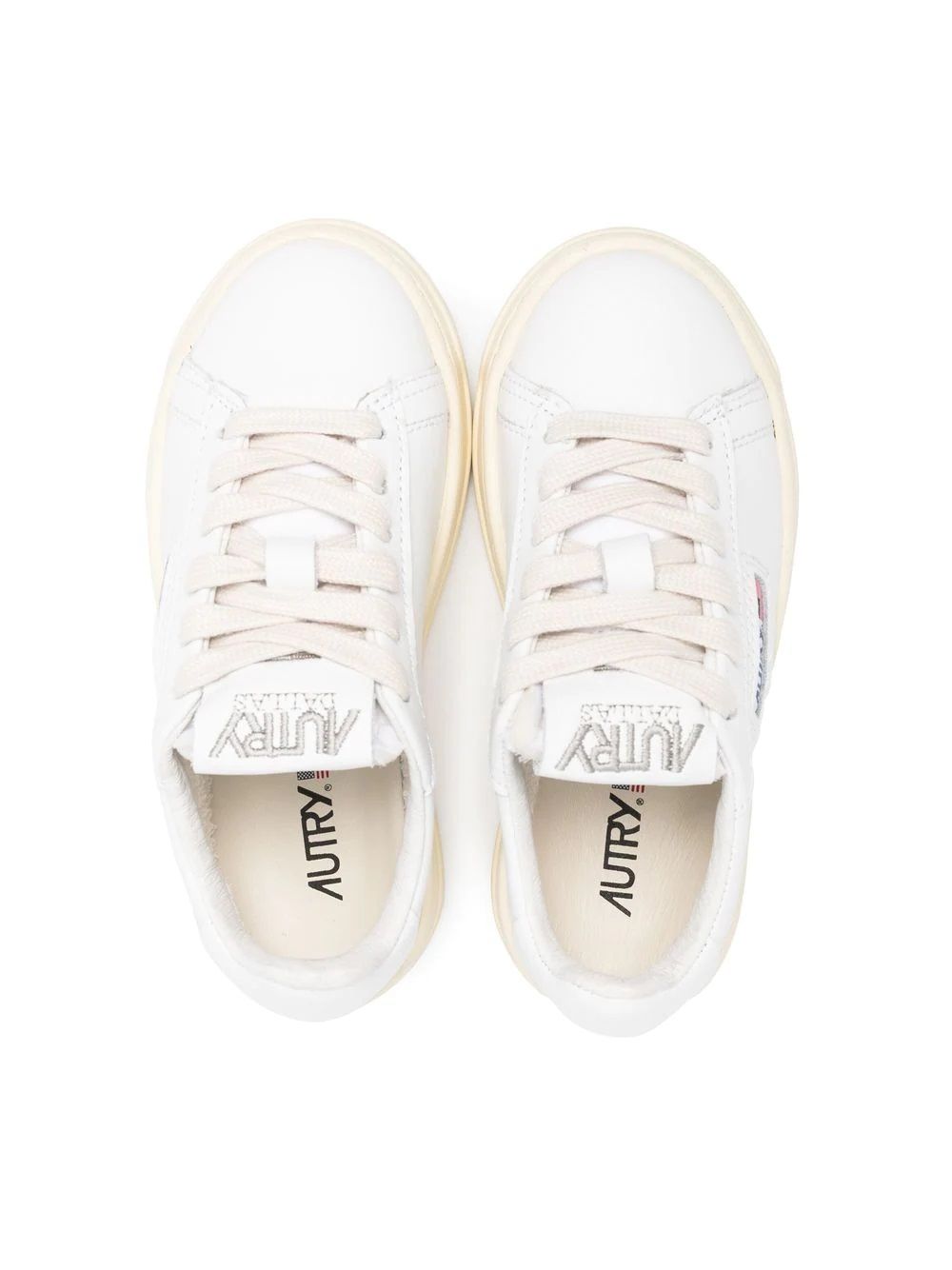 Autry Kids Sneakers Stylish Autry Kids Sneakers for Boys: White Leather, Lace-up, Round Toe, Rubber Sole.