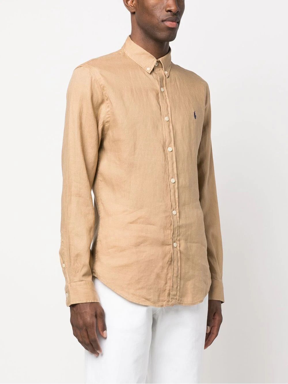 Ralph Lauren Linen Shirt for Men Upgrade your wardrobe with this classic Ralph Lauren linen shirt for men. Perfect for any occasion, featuring a logo print and front button fastening. Made with 100% linen for a comfortable and stylish fit. Available in light brown for a timeless look. From the CARRY OVER season.
