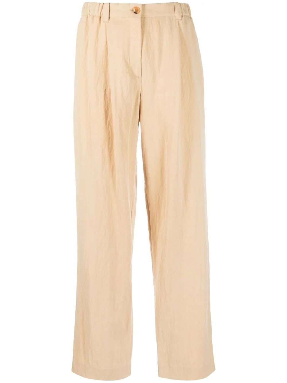 Pantaloni KENZO Aggiorna il tuo guardaroba con i pantaloni a vita alta KENZO - Beige. Realizzati con materiali sostenibili, questi pantaloni a gamba larga presentano una fascia elastica posteriore in vita e una toppa con logo. Perfetti per ogni occasione. 93%LO 7%PA.