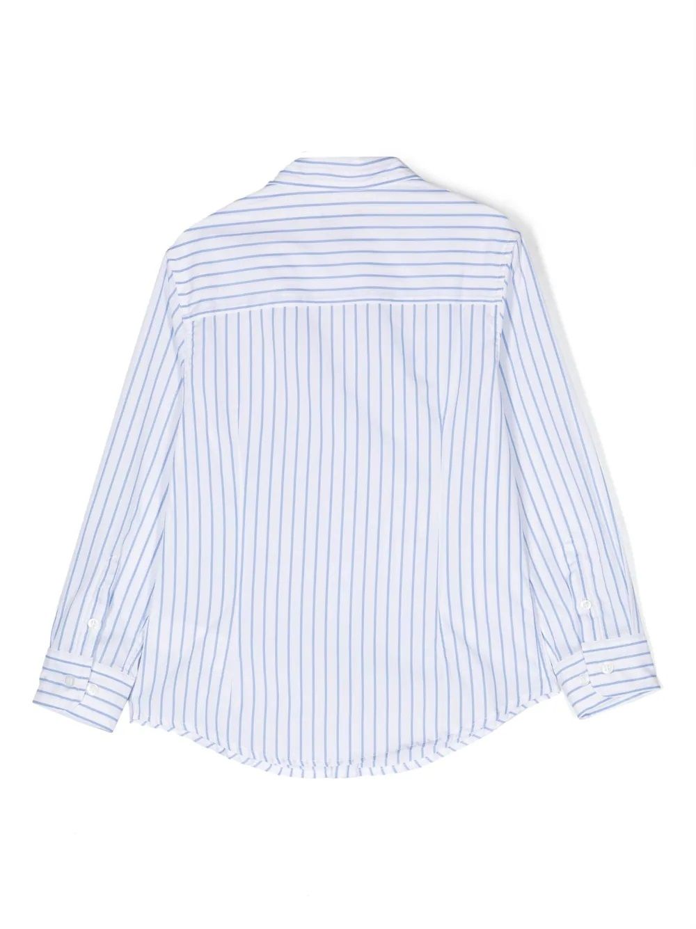 Fay Kids Stripe Shirt Upgrade your little boy's wardrobe with this classic striped shirt from Fay Kids. Made with 100% cotton, it features a timeless design with a classic collar and front button fastening. Perfect for any occasion, this blue and white shirt is a must-have for the CARRY OVER season. 100%CO composition for ultimate comfort.