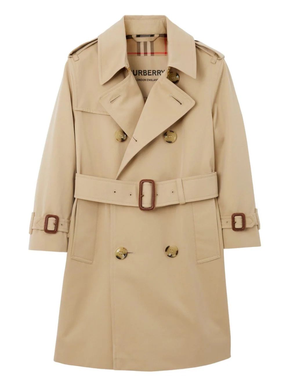 BURBERRY KIDS Girls Coat  Burberry Kids Girls Coat in Honey 100% Cotton. Long sleeves, belted waist, two side pockets. Perfect for any occasion.