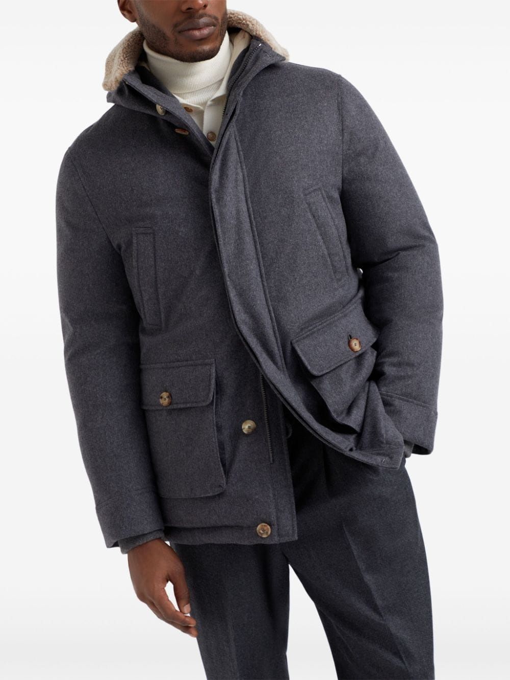 BRUNELLO CUCINELLI Men's Down Jacket Stay warm and stylish this season with our men's down jacket from Brunello Cucinelli FW24 collection. Made with 100% wool for ultimate comfort. Shop now!