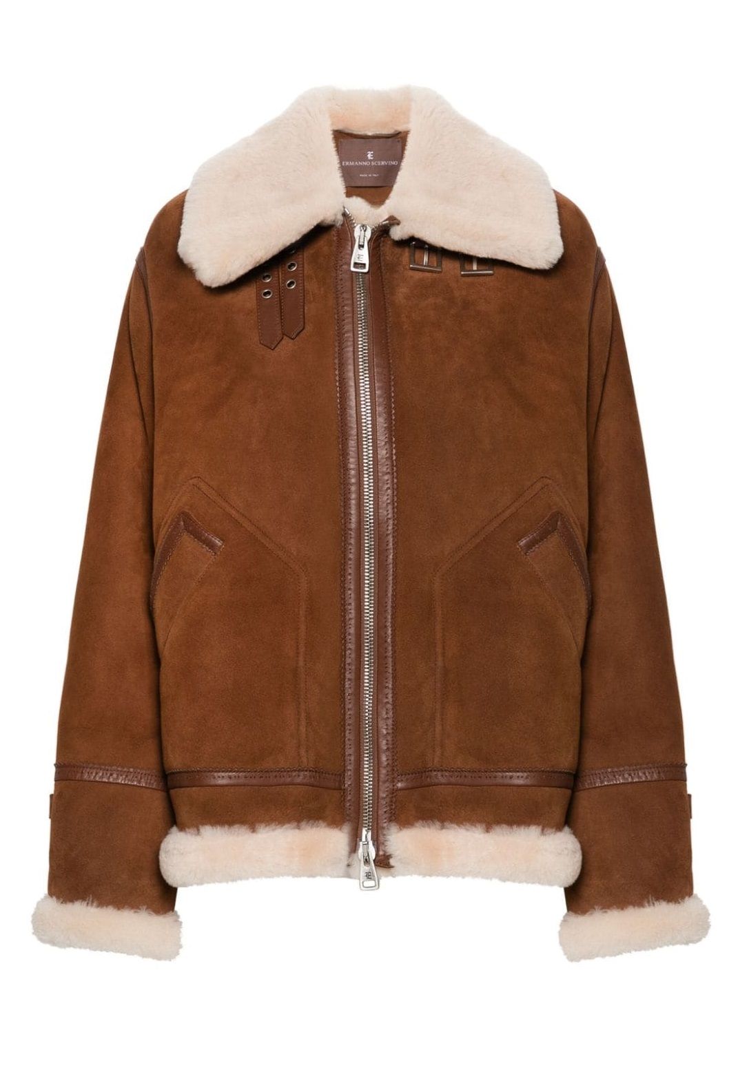 ERMANNO SCERVINO JACKET for woman Stay warm in style with this luxurious shearling down jacket from Ermanno Scervino. Made with 100% lamb shearling, it's the perfect addition to your winter wardrobe. For the fashion-forward woman of FW24.
