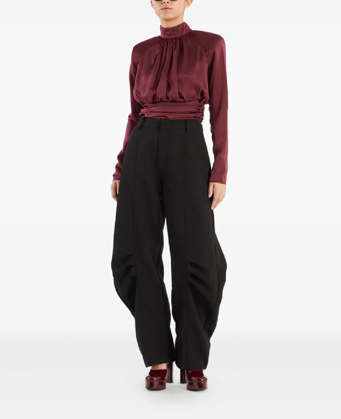 ROTATE Top for woman LS RUCHED SILK TOP