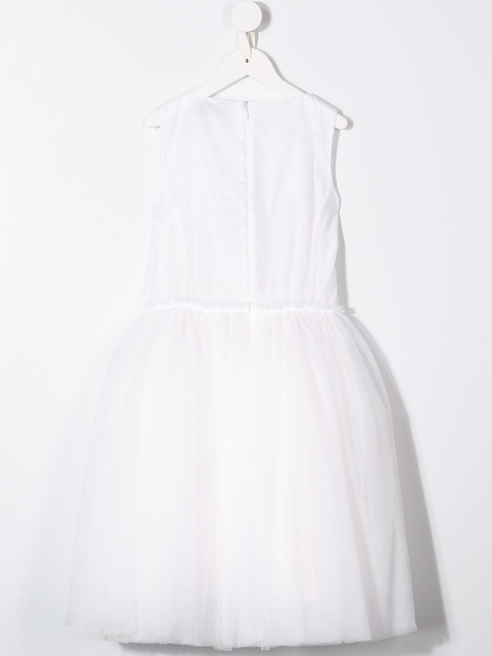 Simonetta Kids White Sleeveless Dress for Girls Beautiful white sleeveless dress for girls by SIMONETTA KIDS. Embroidered detail, round neck & flared skirt. 100% PA.