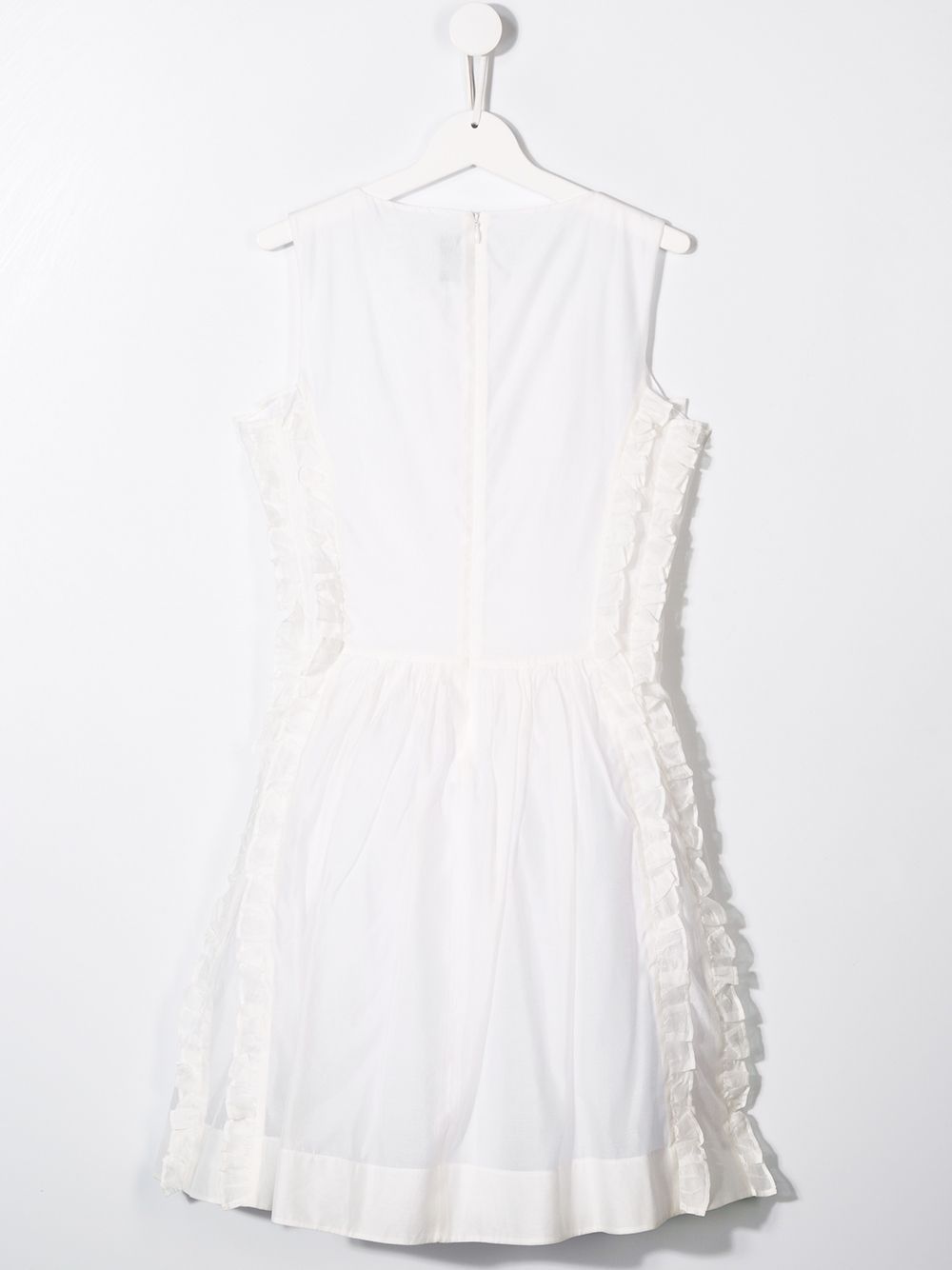 SIMONETTA KIDS Girls' White Sleeveless Dress Stylish white SIMONETTA KIDS dress with ruffle detail and flared skirt. Perfect for special occasions.