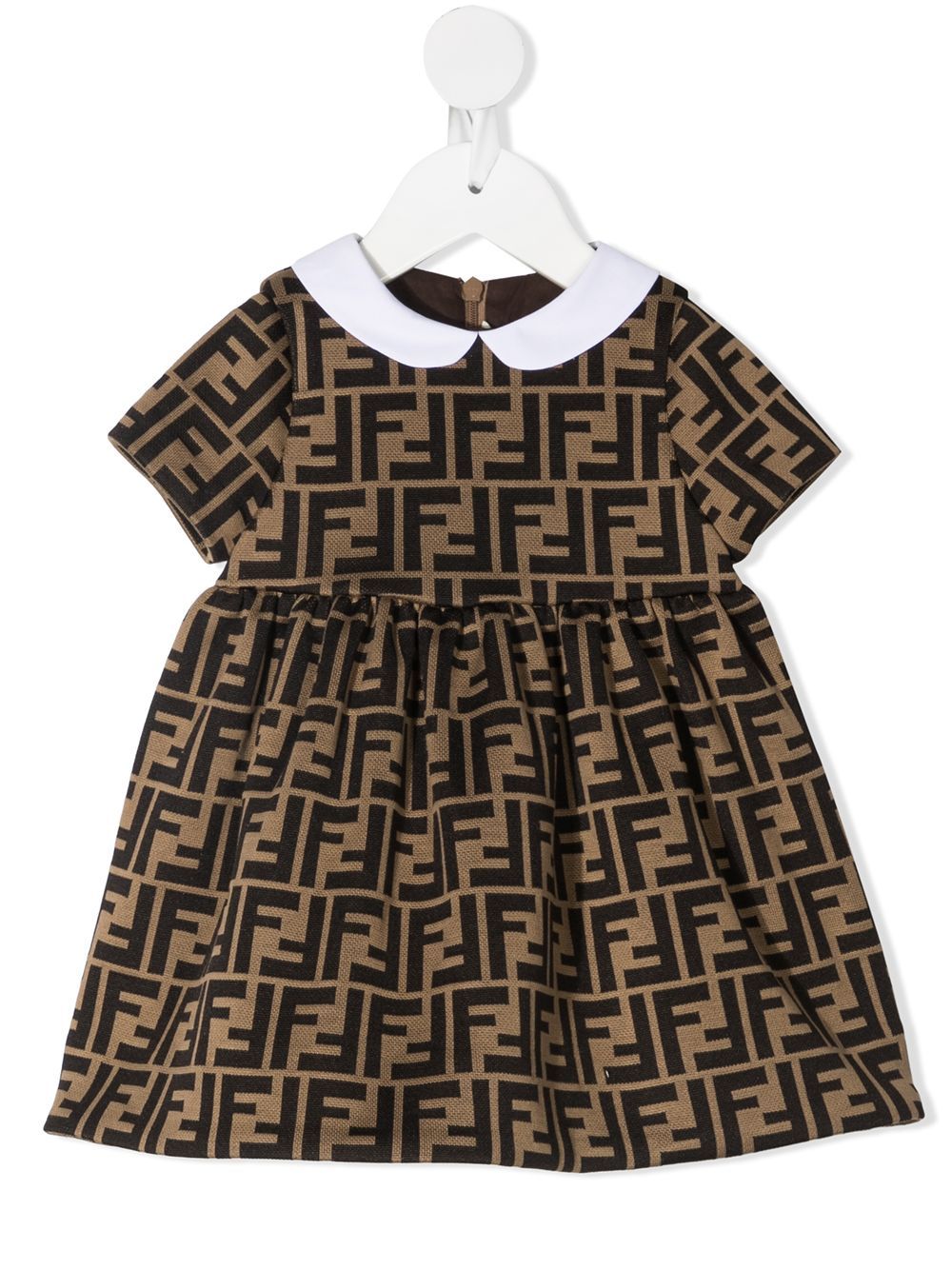FENDI KIDS DRESS Fendi Kids dress with FF logo print, short sleeves & flared skirt. 63%CO 37%PL, brown.
