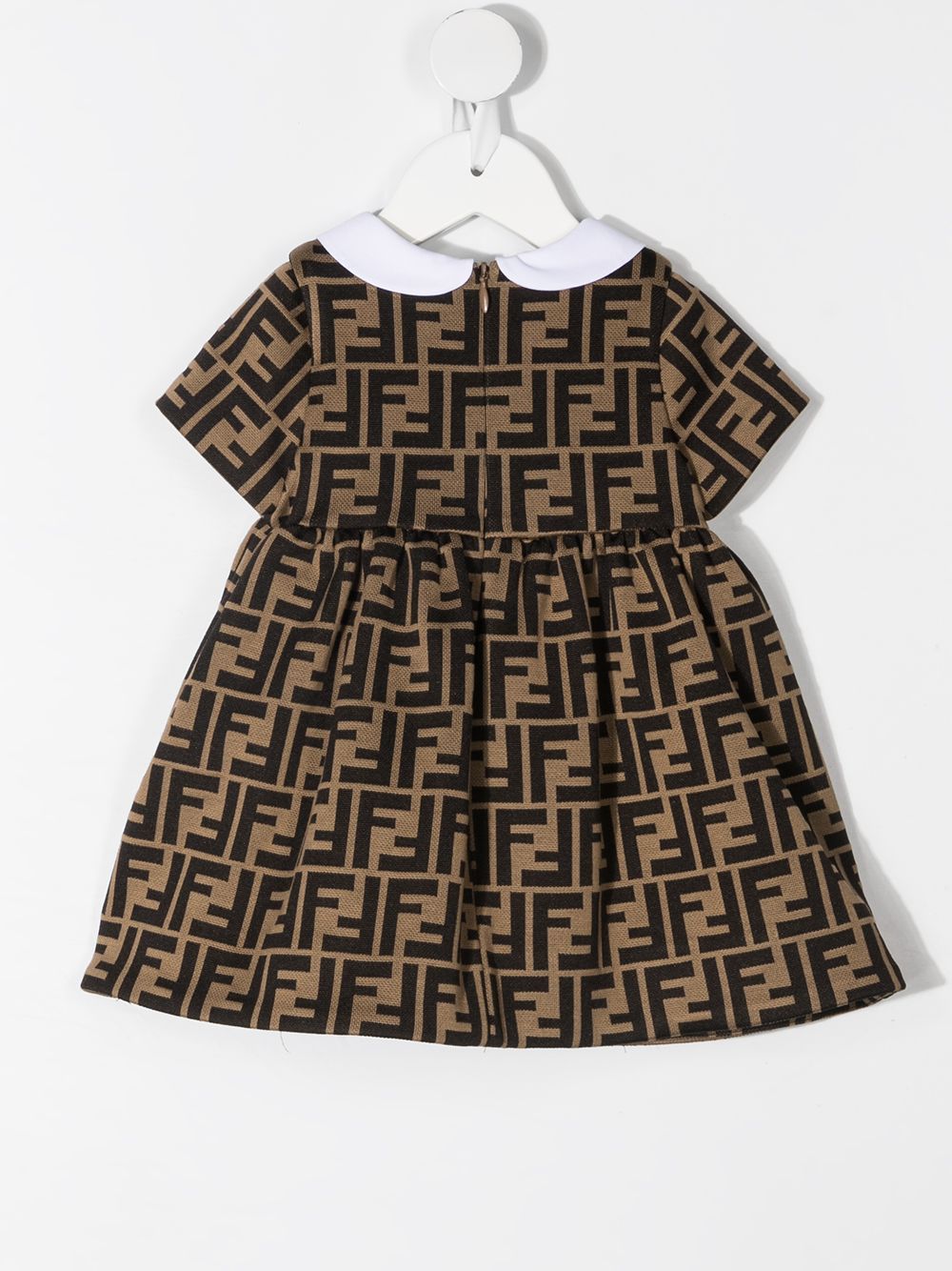 FENDI KIDS DRESS Fendi Kids dress with FF logo print, short sleeves & flared skirt. 63%CO 37%PL, brown.