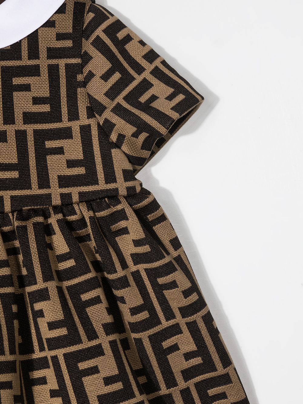 FENDI KIDS DRESS Fendi Kids dress with FF logo print, short sleeves & flared skirt. 63%CO 37%PL, brown.