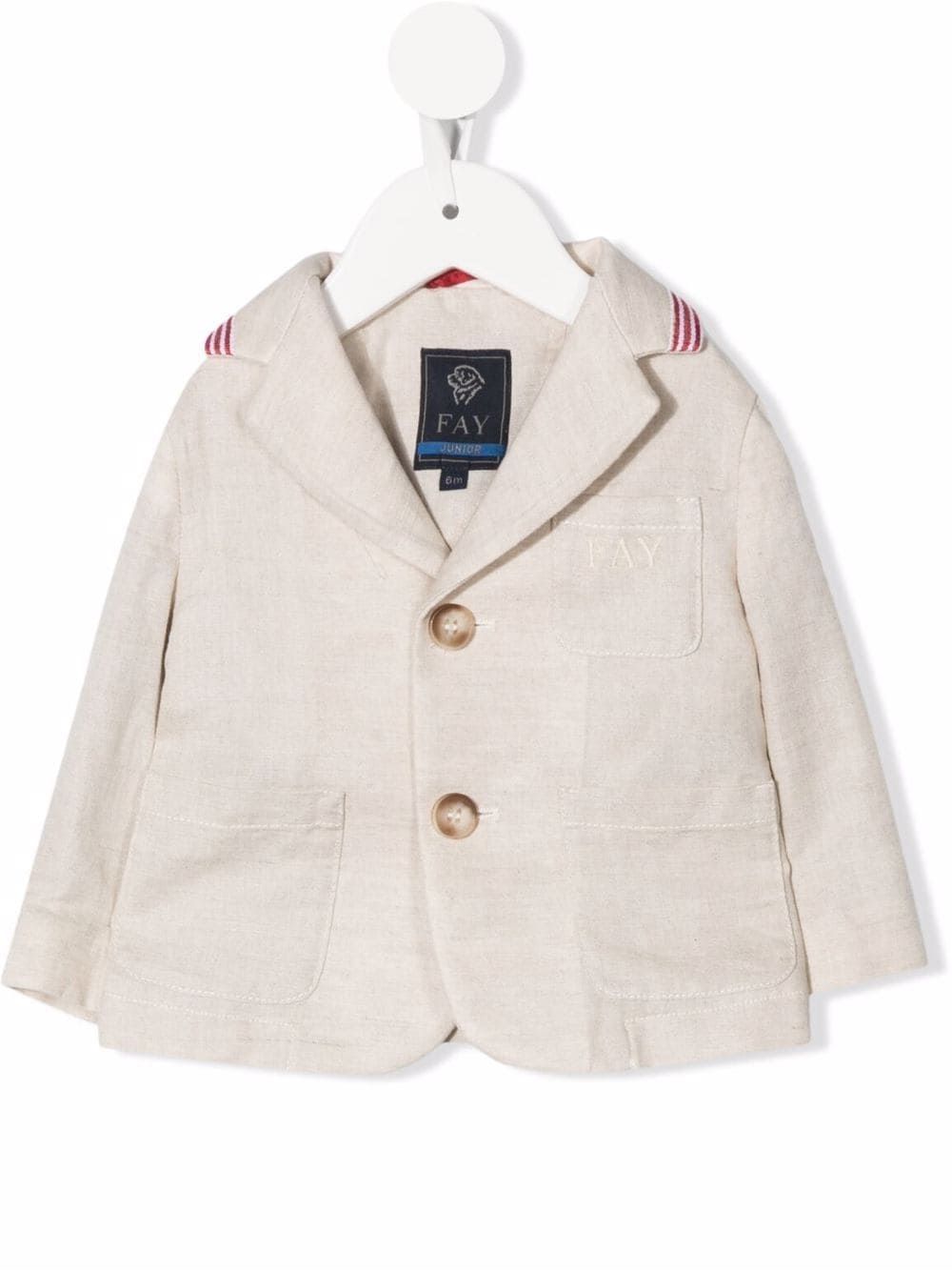 Blazer Fay per bambini  Blazer da ragazzo in lino beige di Fay Kids. Revers classici, maniche lunghe e bottoni frontali. 56% lino, 44% cotone.