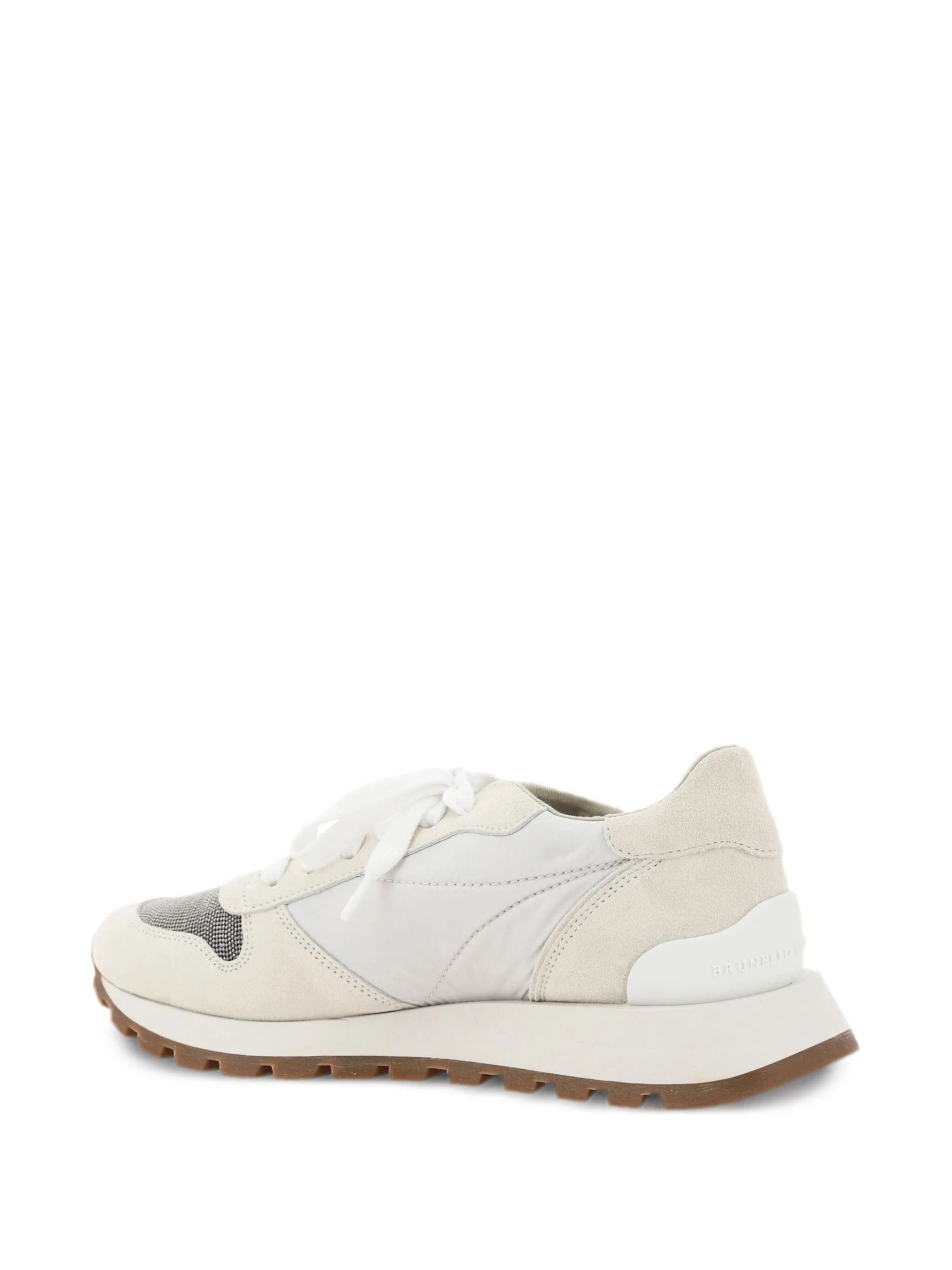Women's White BRUNELLO CUCINELLI Sneakers - Color Block White BRUNELLO CUCINELLI sneakers with color block design and logo. Flat sole. 100% rubber, fabric and calf leather.