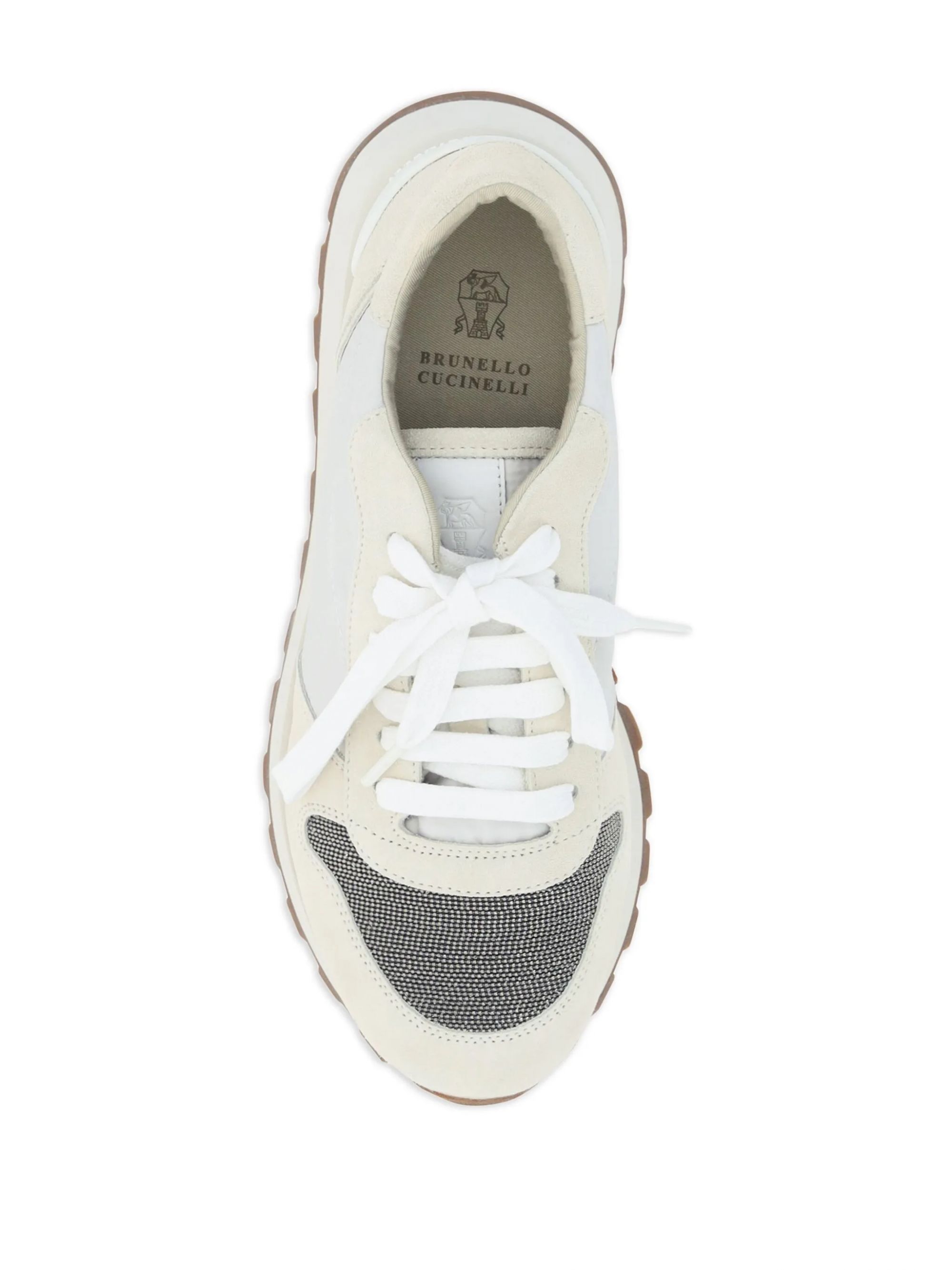 Women's White BRUNELLO CUCINELLI Sneakers - Color Block White BRUNELLO CUCINELLI sneakers with color block design and logo. Flat sole. 100% rubber, fabric and calf leather.