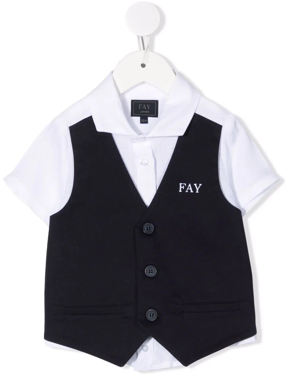 FAY KIDS SHIRT+GILET for Boys Shop Fay Kids Shirt+Gilet for Boys: short sleeves, pointed collar, logo embroidered chest, white & blue colors. 100% LI, 97% CO, 3% EA.