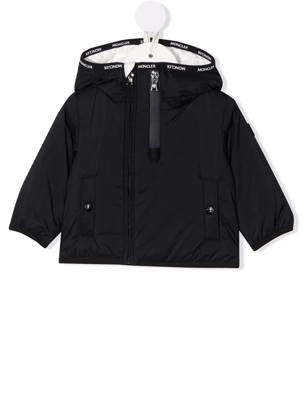 Moncler Kids Down Jacket Stylish Moncler Kids down jacket for boys. 100% CO, OIUMA & PA. Logo applied to sleeve.