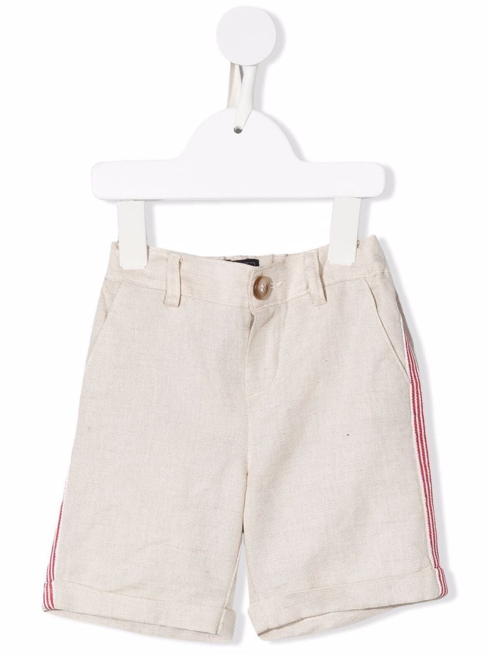 Boy's Beige Shorts Fay Kids  Boy's beige shorts by Fay Kids: button closure, side band, embroidered logo, elasticated waist. 100% PL, 56% LI, 44% CO.