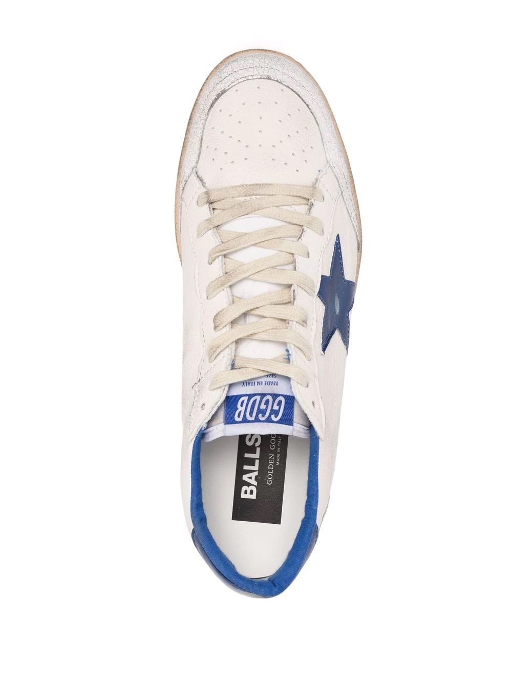 Golden Goose Ballstar Sneakers  Upgrade your sneaker game with these stylish White/Blue Leather Ballstar Sneakers from Golden Goose DB. Made with high-quality leather and featuring star side application, these sneakers are perfect for any man's wardrobe. Shop now from our CARRY OVER collection.