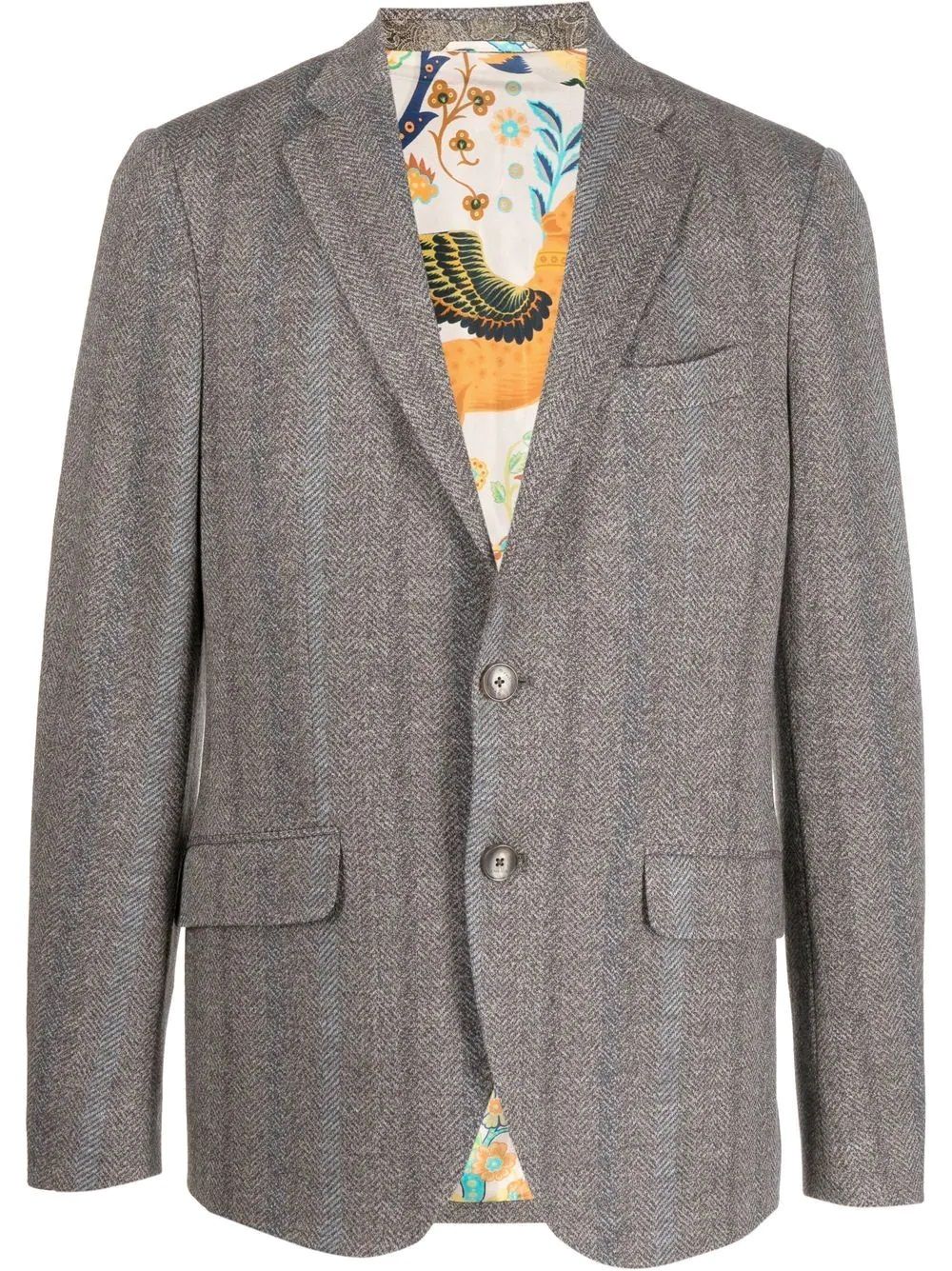 Men's ETRO Blazer  Men's ETRO blazer: long sleeves, fishbone motif, frontal closure, 3 colors. 52% CUPRO, 48% VI, 43% WO, 40% CO, 17% PL.