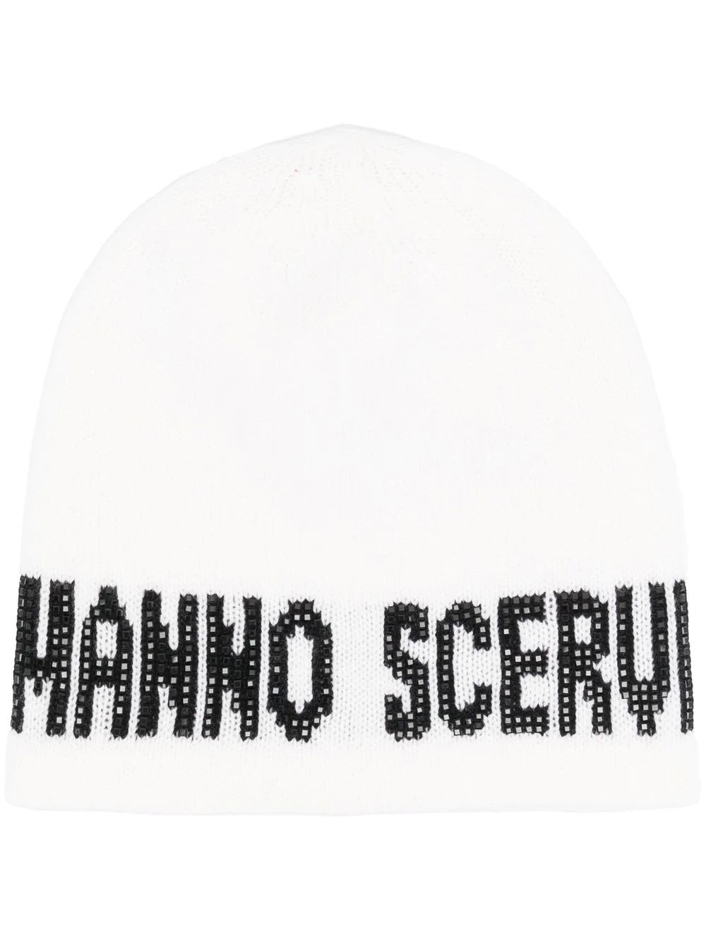 ERMANNO SCERVINO Women's Knit Hat Stay warm in style with ERMANNO SCERVINO's white knitted hat. 100% WS and 100% GLASS.