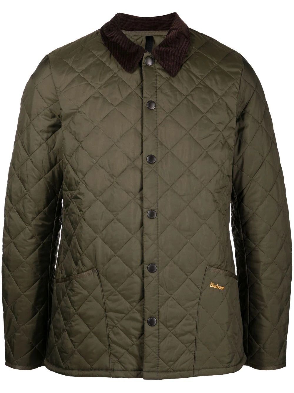 Barbour Down Jacket for man  Stay warm in style with this olive Barbour down jacket featuring logo embroidery.