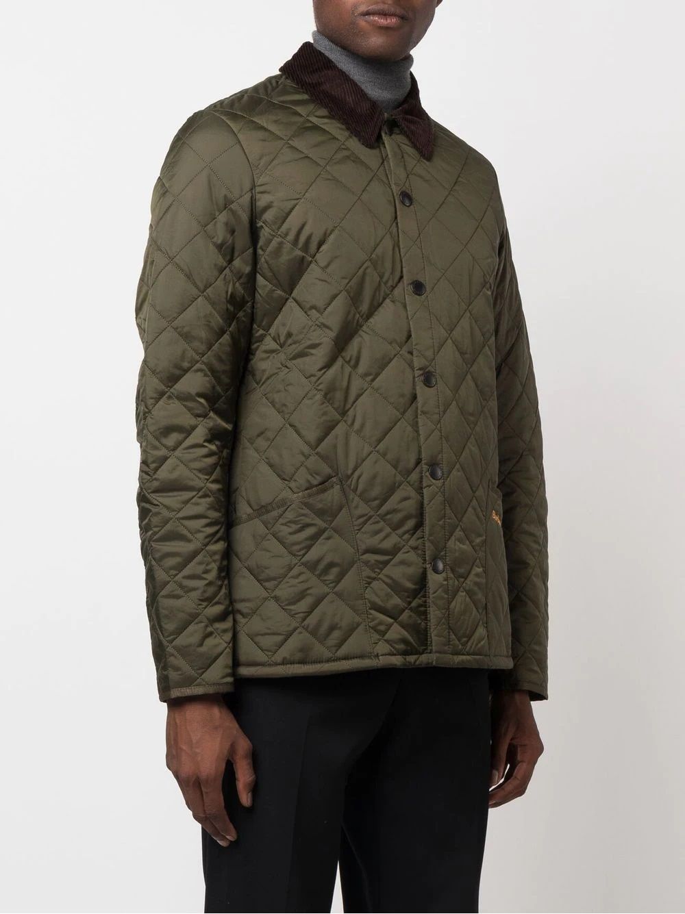 Barbour Down Jacket for man  Stay warm in style with this olive Barbour down jacket featuring logo embroidery.
