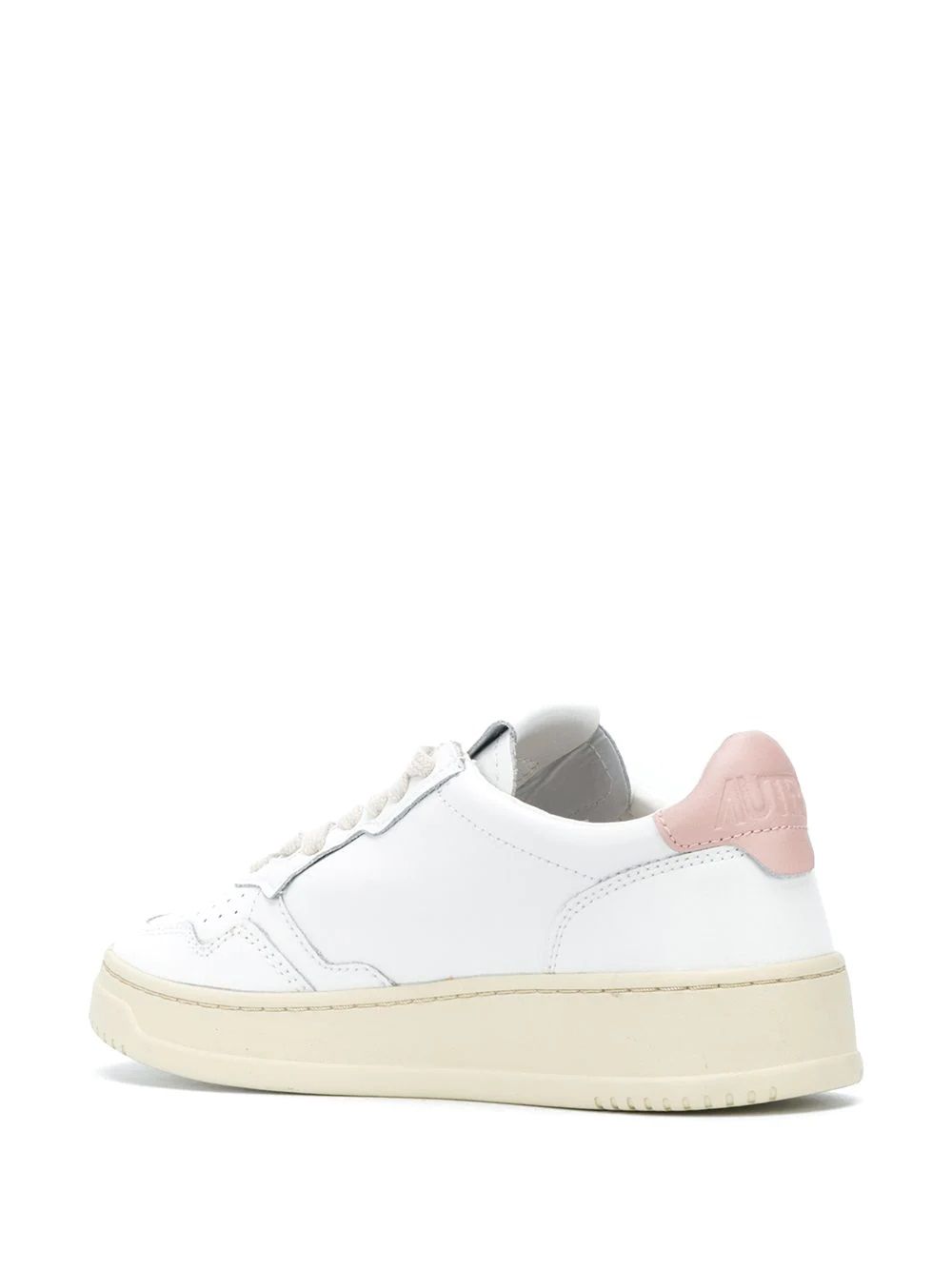 Women's AUTRY 01 SNEAKERS  Women's leather sneakers with logo detail by AUTRY. Round tip, flat rubber sole. White & pink.