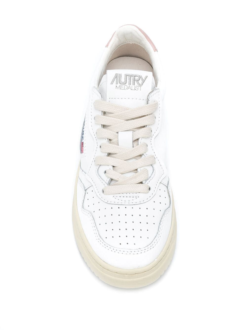 Women's AUTRY 01 SNEAKERS  Women's leather sneakers with logo detail by AUTRY. Round tip, flat rubber sole. White & pink.