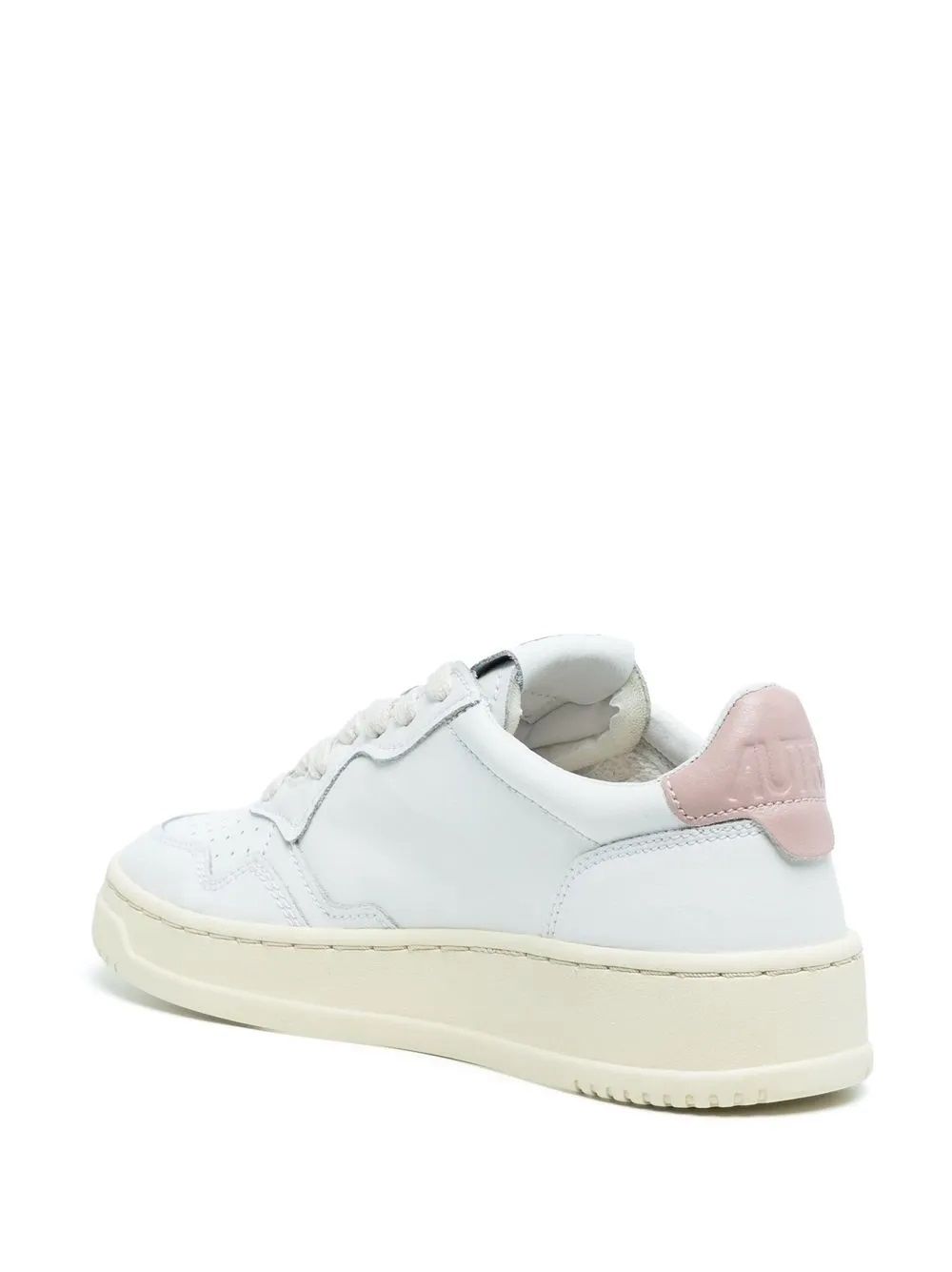 Women's AUTRY 01 SNEAKERS  Women's leather sneakers with logo detail by AUTRY. Round tip, flat rubber sole. White & pink.