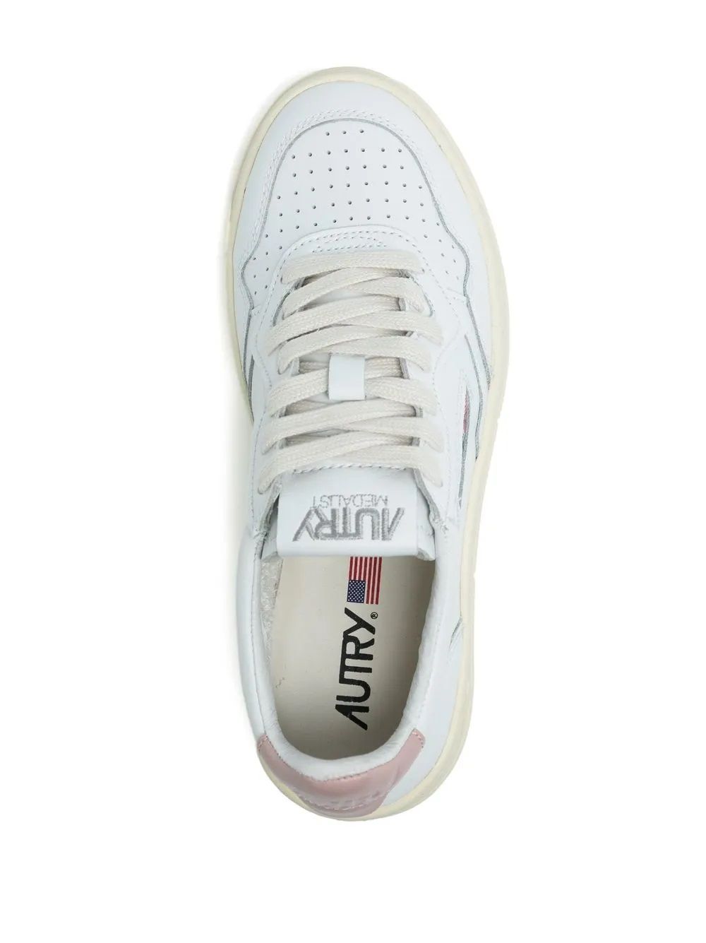 Women's AUTRY 01 SNEAKERS  Women's leather sneakers with logo detail by AUTRY. Round tip, flat rubber sole. White & pink.